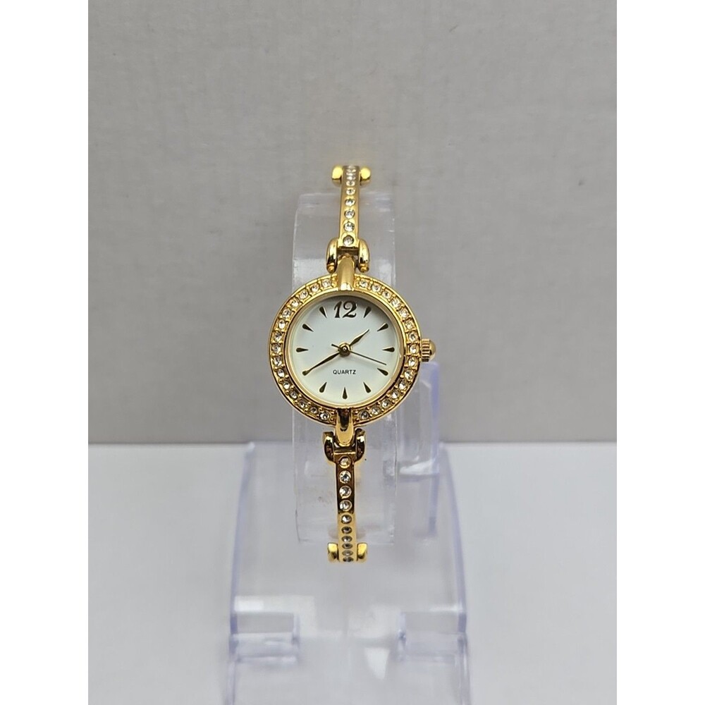 Womens Avon Gold Tone Rhinestone Watch Crystals Dainty Petite 23mm New Battery